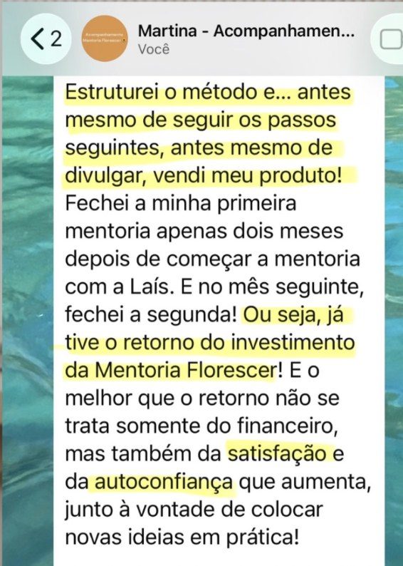 Print do depoimento da Martina sobre a Mentoria Florescer
