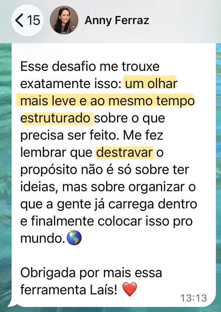 Depoimento de Anny Ferraz: esse desafio me trouxe um olhar mais leve e ao mesmo tempo estruturado sobre o que precisa ser feito.