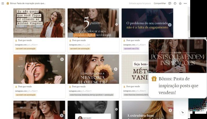 Pasta de inspiração com posts que vendem no Notion